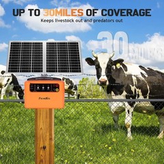 30 Miles 15W Solar Electric Fence Charger Fence Energizer for Livestock 6-12KV