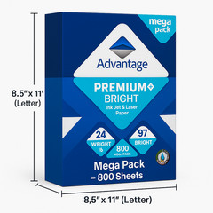 Advantage Premium Inkjet Laser Paper 8.5×11 24lb 97 Bright 1600 Sheets