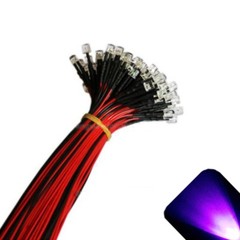 5 x 12v 3mm Flat Top Pre Wired UV Purple LED Wide Angle 13v 14v 15v Prewired