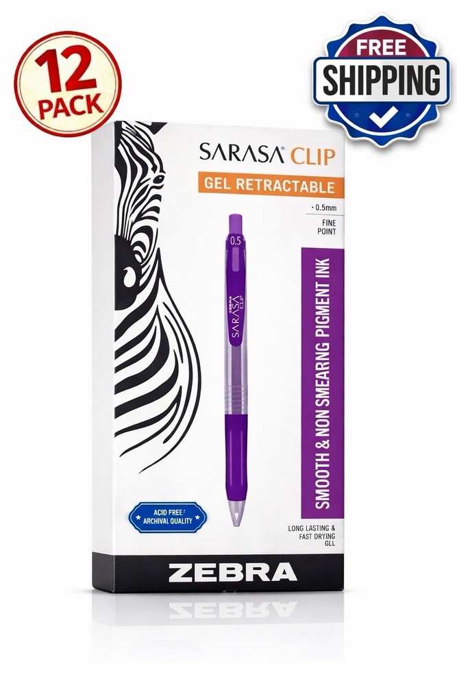 Zebra Sarasa Clip Purple Gel Pens 12 Pack 0.5mm Fine Point (3802)