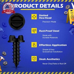 Tandefio 100 Pcs License Plate Screws #14 x 3/4″ Slotted Hex Head Carbon Steel L