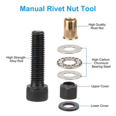Manual Rivet Nut Tool Kit M3-M12 Carbon Steel Threaded Inserts For Auto & DIY 7×