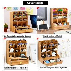 Marbrasse Wooden Desk Organizer DIY Pen Holder 12 Cab Marker Art Supply Storage