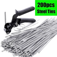 Stainless Steel Cable Tie Gun Set – Heavy Duty Metal Zip Tie Tool Kit 200PC Ties