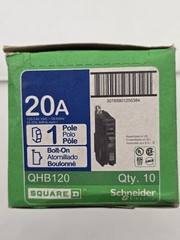 10PC Square D Bolt On QHB120 Circuit Breaker QOB120 65KA 20A 1P 120/240V