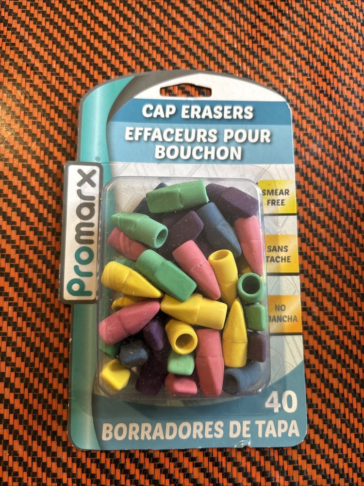 Vtg Promarx 40 Count Cap Erasers Pencil School Office Neon Colors New