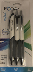 NEW FORAY Ballpoint Pens, 1.0 mm, Gray/White Barrel/Black Ink 3Pk SHIPS N 24HRS