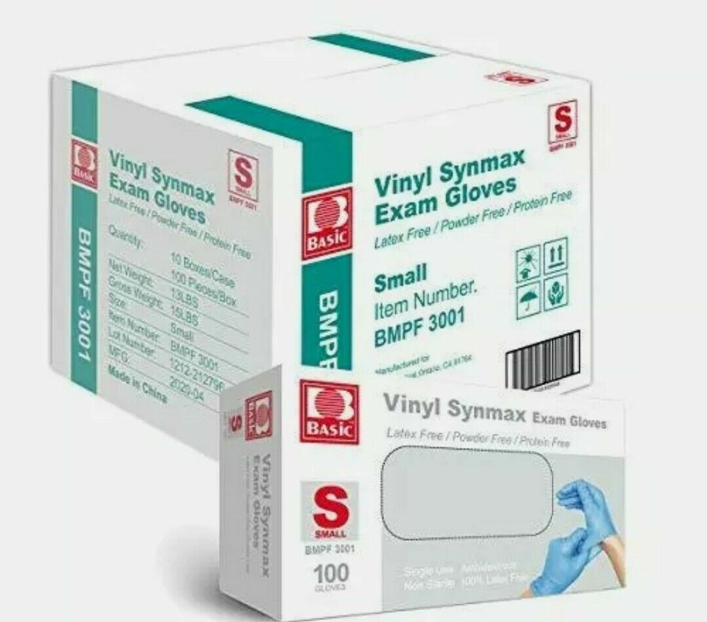 1000Pcs Disposable Synmax Vinyl Exam Gloves Latex-Free & Powder-Free -SMALL