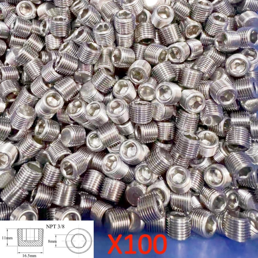 100* Hex Countersunk Plug Socket Head Stainless Steel Pipe 3/8″ NPT Male Thread