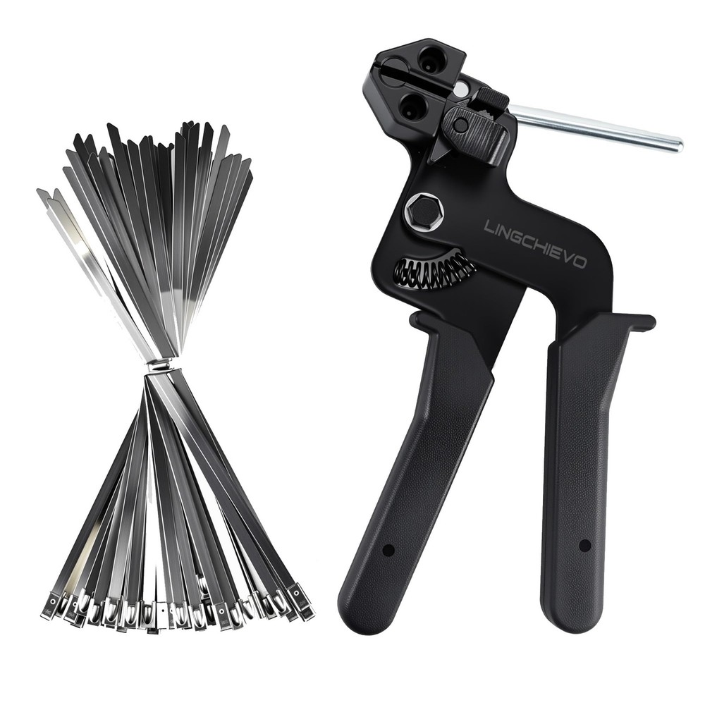 Lingchievo Metal Zip Tie Gun with 100 PCS 11.8inch(300mm) 11.7 inches, Black