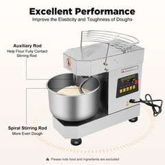 110V 60Hz Dough Kneading Machine 750W Commercial Dough Mixer, Max 360° Mixing
