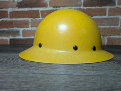 MSA Skullgard Full Brim Hard Hat Yellow w/ Adjustable Suspension Distressed