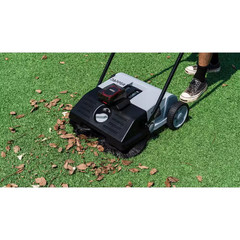 Battery Powered Artificial Grass and Hard Surface Sweeper with 22 In. Wide Clean