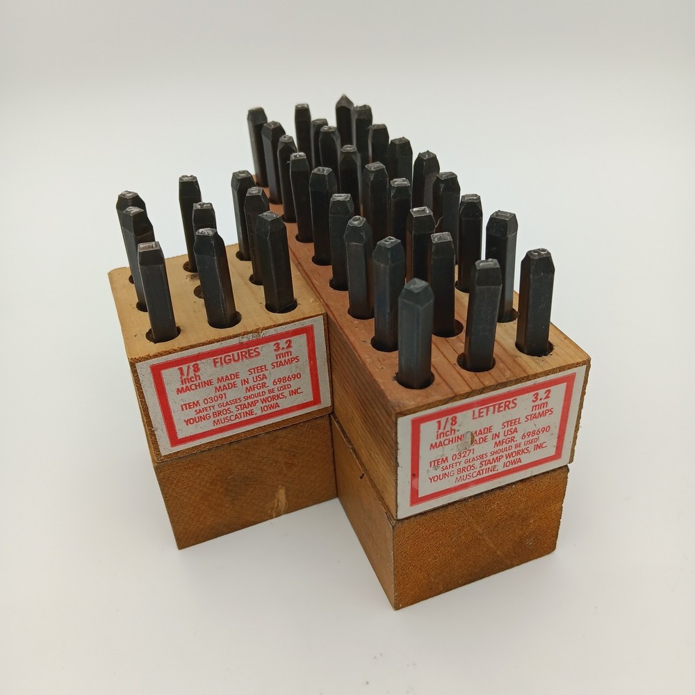 Young Bros. Stamp Works 1/8″ complete 36 piece set, steel letters & Num. , 3.2mm