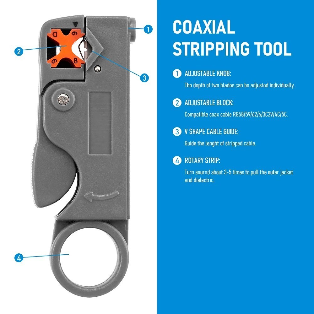 Cable Stripper Coaxial Wire Coax Stripping Tool RG6 RG11 RG58 RG59 Universal