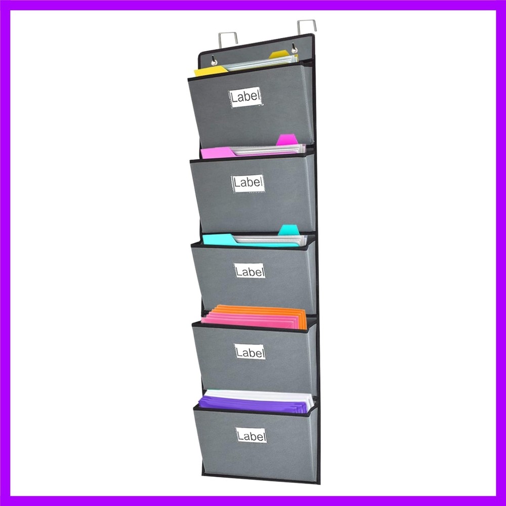 Over the Door Hanging File Organizer 5 Extra Large Pockets Wall Hanging File …