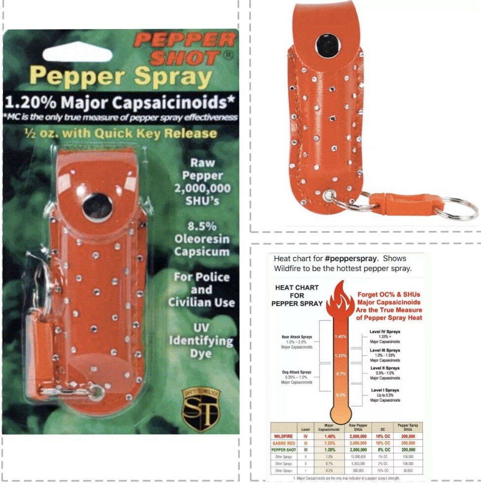 ULTRA HOT HOT Police Pepper Spray .50oz LEATHER Keychain Women Self Defense NEW