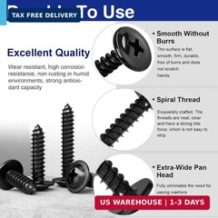 170 Pcs #8 Black Wood Screws Assortment Kit, Pan Head Self Tapping Screws, 6 Siz