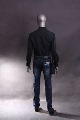 Male Adult Egg Head Fiberglass Metallic Gray Mannequin with Base