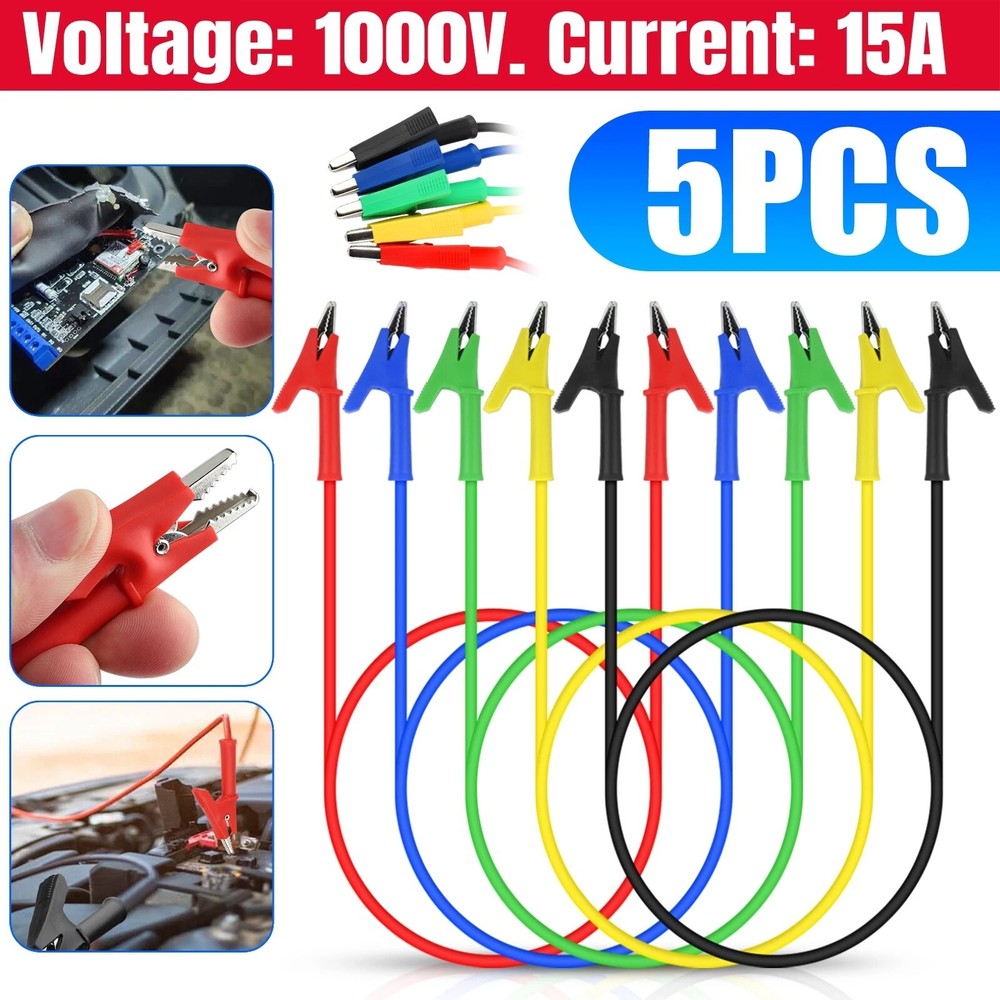 5Pcs Alligator Clips Electrical Test Leads Set 30V 15A Jumper Wires Cables Set
