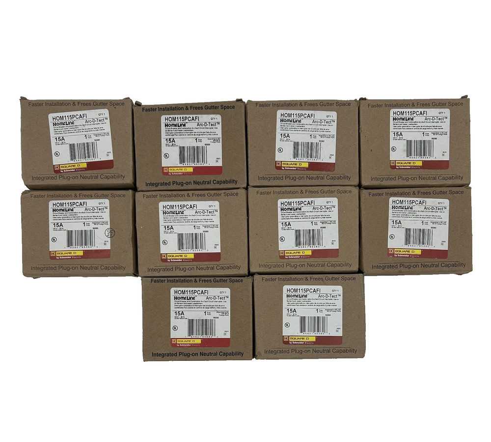 NEW Square D HOM115PCAFI Plug-On Neutral 15 Amp 1 Pole Circuit Breaker Lot Of 10