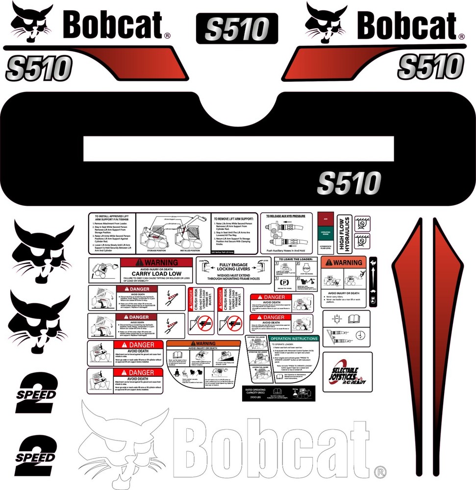 Fits Bobcat S510 Decal Kit Skid Steer / safety decals 3M VINYL / FREE SHIPPING