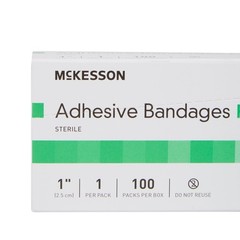 McKesson Adhesive Bandages, Sterile, Fabric Spot, 100 Count (Pack of 1), Tan