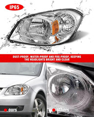 2005-2010 Chevy Cobalt Pontiac G5 Pursuit Headlights Chrome Amber Left Right