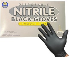 SUNSET DISPOSABLE NITRILE BLACK GLOVES 2 BOXES OF 100 EXAM GRADE POWDER FREE “L”