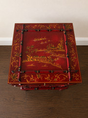 Theodore Alexander Horchow Chinoiserie Filing Cabinet Faux Bamboo Red Gold Asian
