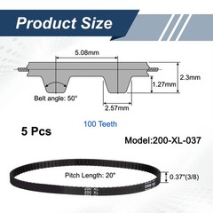 5pcs 200XL 037 Timing Belt 100 Teeth Rubber Geared Cogged Belt, 0.20″ Pitch
