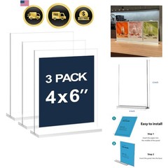 4×6 Inch Clear Acrylic Sign Holder, Display Stand, Plastic Card Holder for Bu…