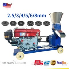 New 3-Roller 2.5/3/4/5/6/8mm w/8HP Diesel Engine Animal Feed Pellet Mill Machine