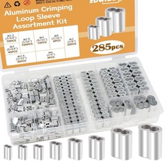 285PCS 8 Sizes Aluminum Crimping Loop Sleeve Cable Crimps, 3/64” 1/16” 5/64”