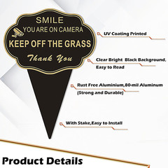 Keep off the Grass Sign, 14”X10” Double Sided Smile You Are on Camera Stay off G