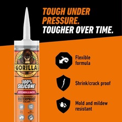 Gorilla 100% Silicone Caulk Kitchen & Bath Sealant, 10 fluid ounces, Clear