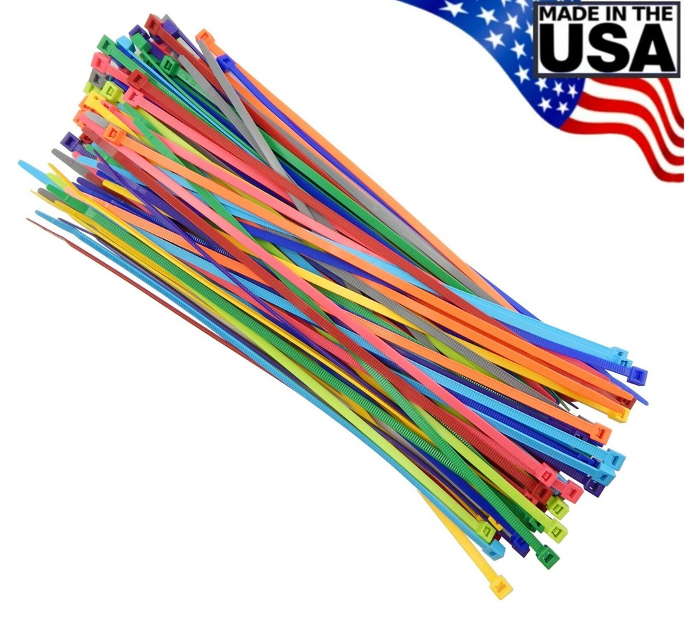 Multi Color Zip Cable Ties 11″ 50lbs 100pc Made in USA Nylon Wire Tie Wraps