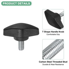 4 Pack M6x12mm Thumb Screws Tee Wing Knobs, Plastic T Handle Clamping Black