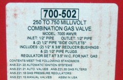 700-502 Robertshaw Cooking Heating Gas Valve MilliVolt MV 54-1149 B110405-G1
