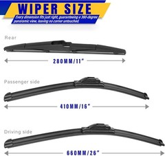 Rooppa 3-Piece Wiper Blade Set for Kia Sportage (2017–2022) / Hyundai Santa Fe (