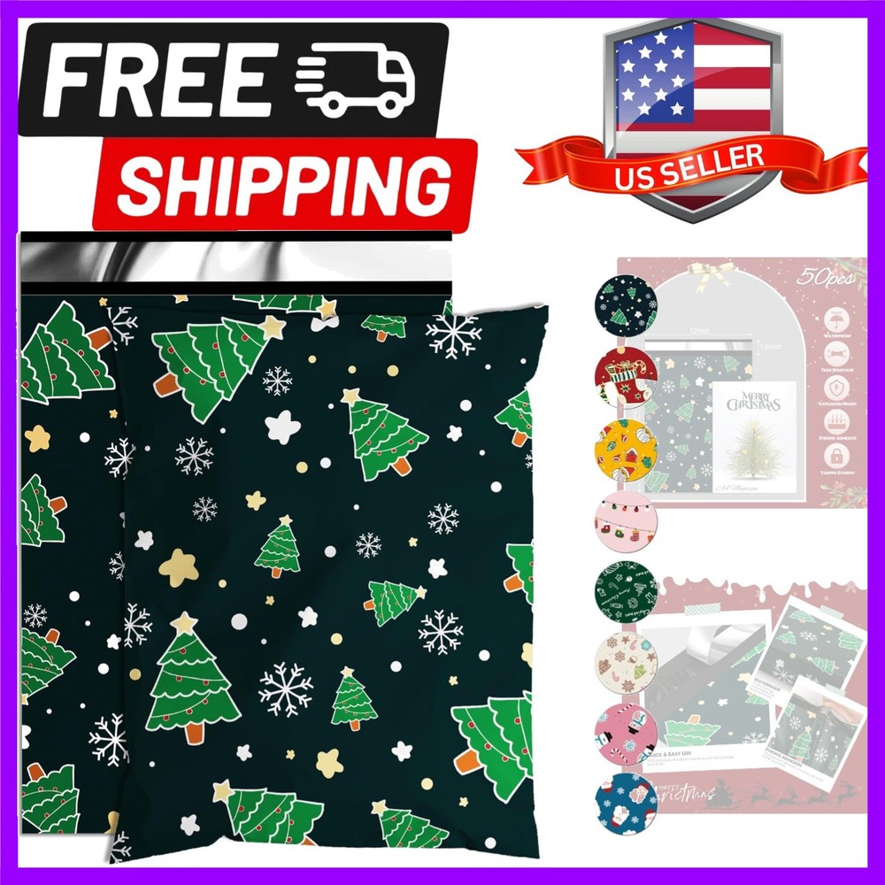 Christmas Poly Mailer 12×15.5 Inch 50 Pcs, Waterproof Shipping Bags for Cloth…