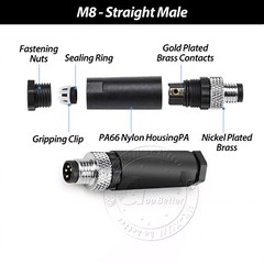 PG7 M8 Sensor Connector 3 Pin / 4 Pin Male / Female Straight / Elbow Plug IP67