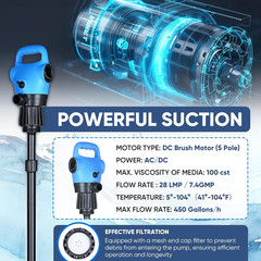 Electric Drum Barrel Pump, 110V-240V AC/ 12V DC Power, 55 Gallon Electric Transf