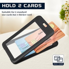 3 Pack ID Badge Holder with Double-Sided Windows Hard Plastic Vertical Black