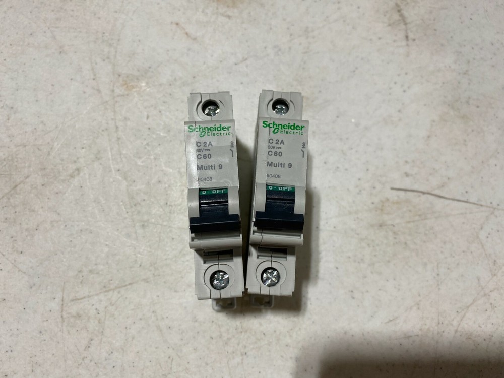 2x Schneider Electric C60 Multi 9 Circuit Breakers 2A 60V 1-Pole NOS