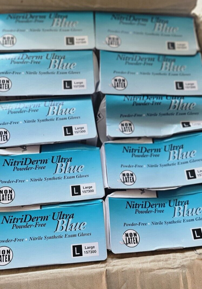 Gloves NITRIDERM BLUE NITRILE, LARGE, 100/BOX x 10 BOXES (1000) 157300 **see