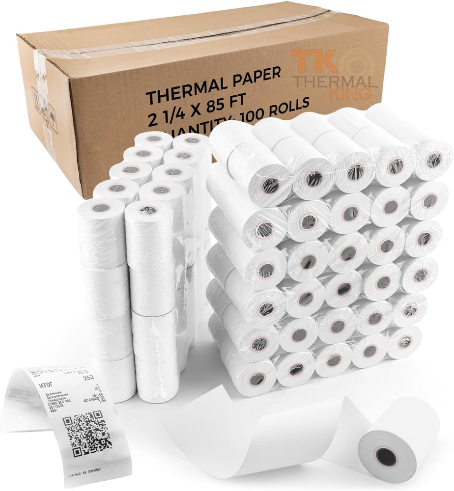 (100 Rolls) 2 1/4″ X 85′ Thermal Paper, POS Receipt Paper for Retail Business Ca