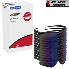 (12 PAIR) KLEENGUARD NEMESIS 14481 SAFETY GLASSES BLACK FRAME/BLUE MIRROR LENS