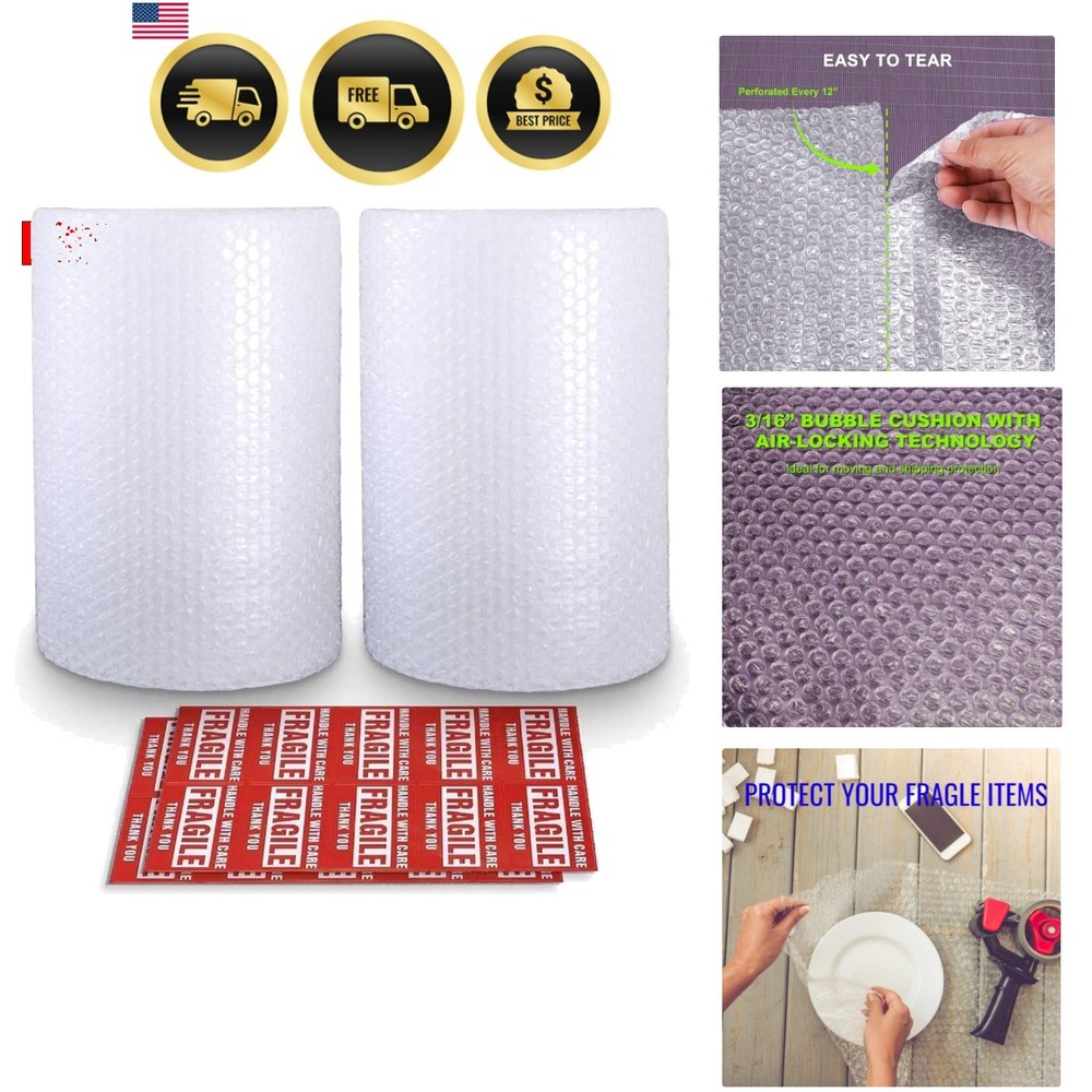 Nylon Bubble Cushioning Wrap Roll, 3/16” Air Bubble, 12 Inch x 36 Feet, Perfo…
