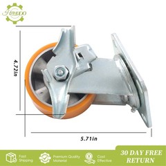 4 Pcs 4″ Side Brake Polyurethane Plate Casters, 3200 Pounds, Silver + Qrange